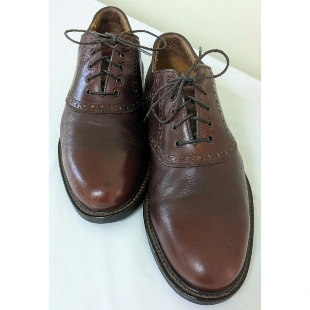 Johnston Murphy Brown Leather Saddle Oxford Brogue Dress Shoes Men's 8.5 M